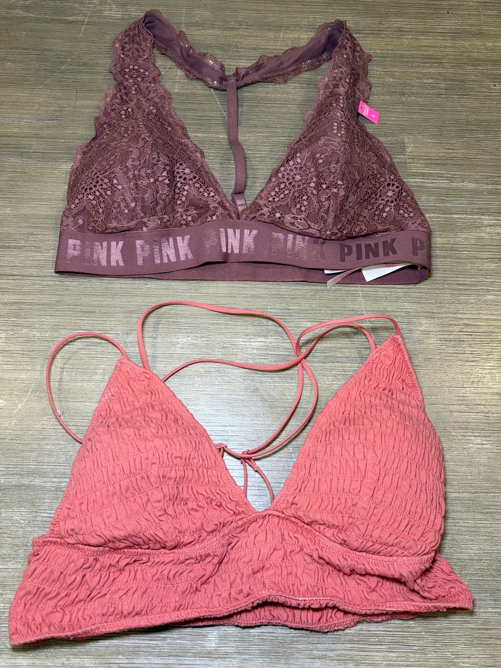 Victoria Secret & PINK lace and crinkled bralette bundle size large